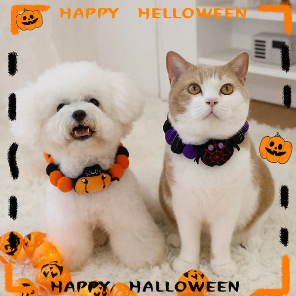 Cat Plush Ball Collar Cute with Doll Pumpkin Spider Small Dog Necklace Beard Corgi Pet Halloween Christmas Neck Ring Jewelry