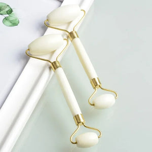 💎 Double-Headed White Jade Facial Roller – Natural Stone Skin Therapy for Glowing