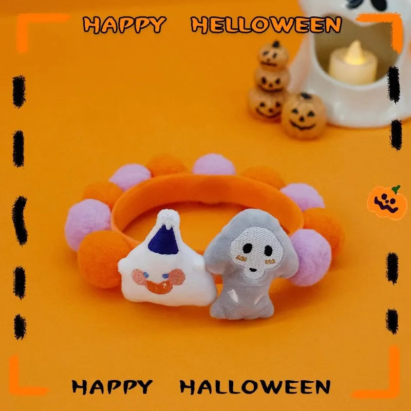 Cat Plush Ball Collar Cute with Doll Pumpkin Spider Small Dog Necklace Beard Corgi Pet Halloween Christmas Neck Ring Jewelry