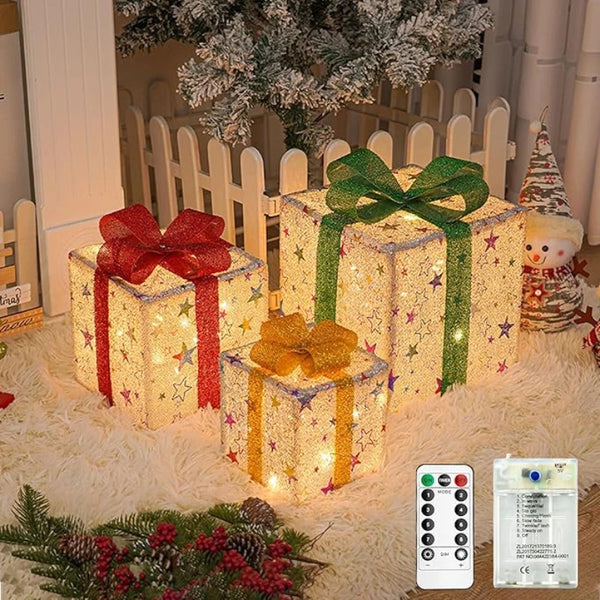 🎁 3-Piece LED Christmas Gift Box Lights