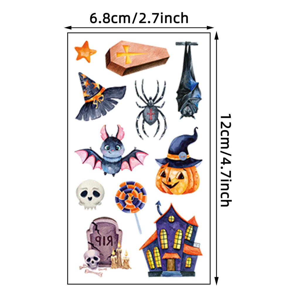 118-Piece Halloween Temporary Tattoo - 10 Sheets of Cartoon Spooky Fun - Waterproof Assorted Designs including Pumpkins, Ghosts