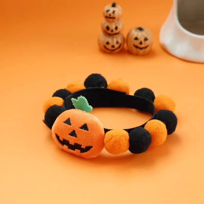 Cat Plush Ball Collar Cute with Doll Pumpkin Spider Small Dog Necklace Beard Corgi Pet Halloween Christmas Neck Ring Jewelry
